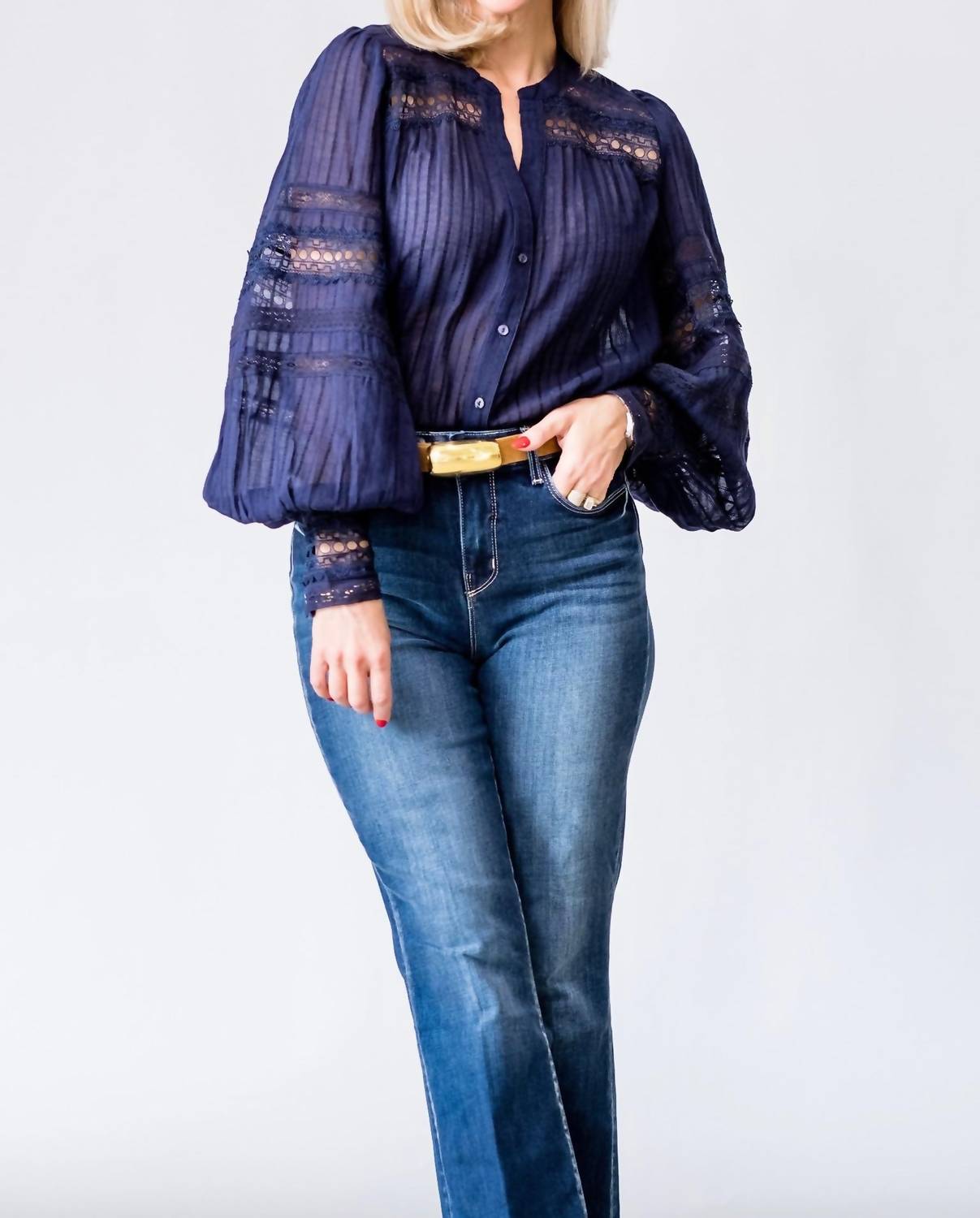 L'Agence Kiera Trim Blouse in midnight - women's blouse