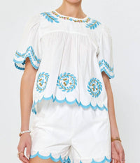 Current Air - Embroidered Scalloped Blouse