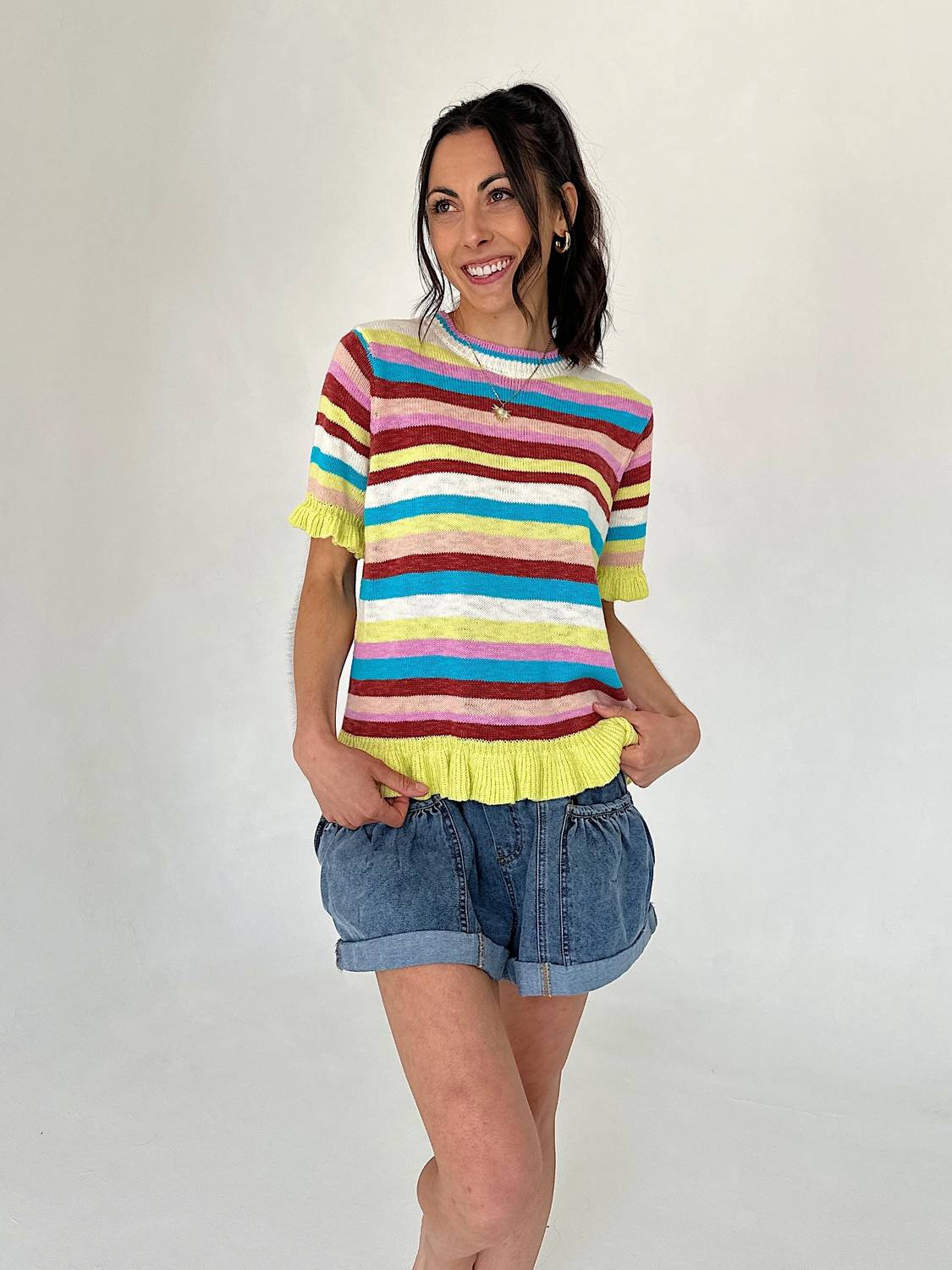 Easel - Sunnie Striped Knit Top