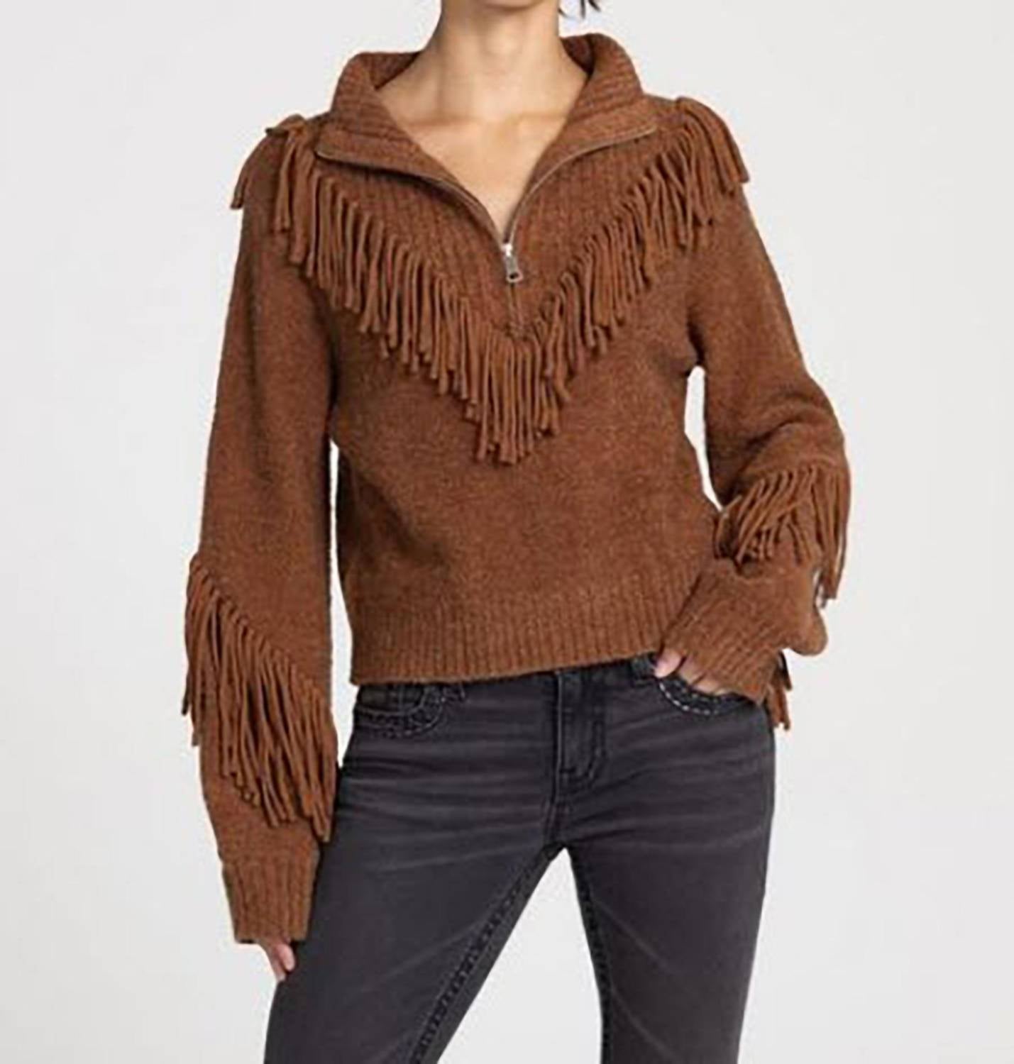 Miss Me - Turtleneck 1/4 Zip With Fringe Top