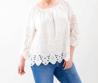 Karen Kane - Cutout Embroidery Flare Sleeve Peasant Top - Plus