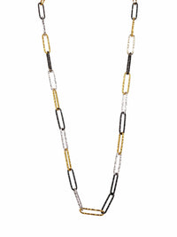 Coronet - Women's Long Tri Tone Oval Chain Link Necklace