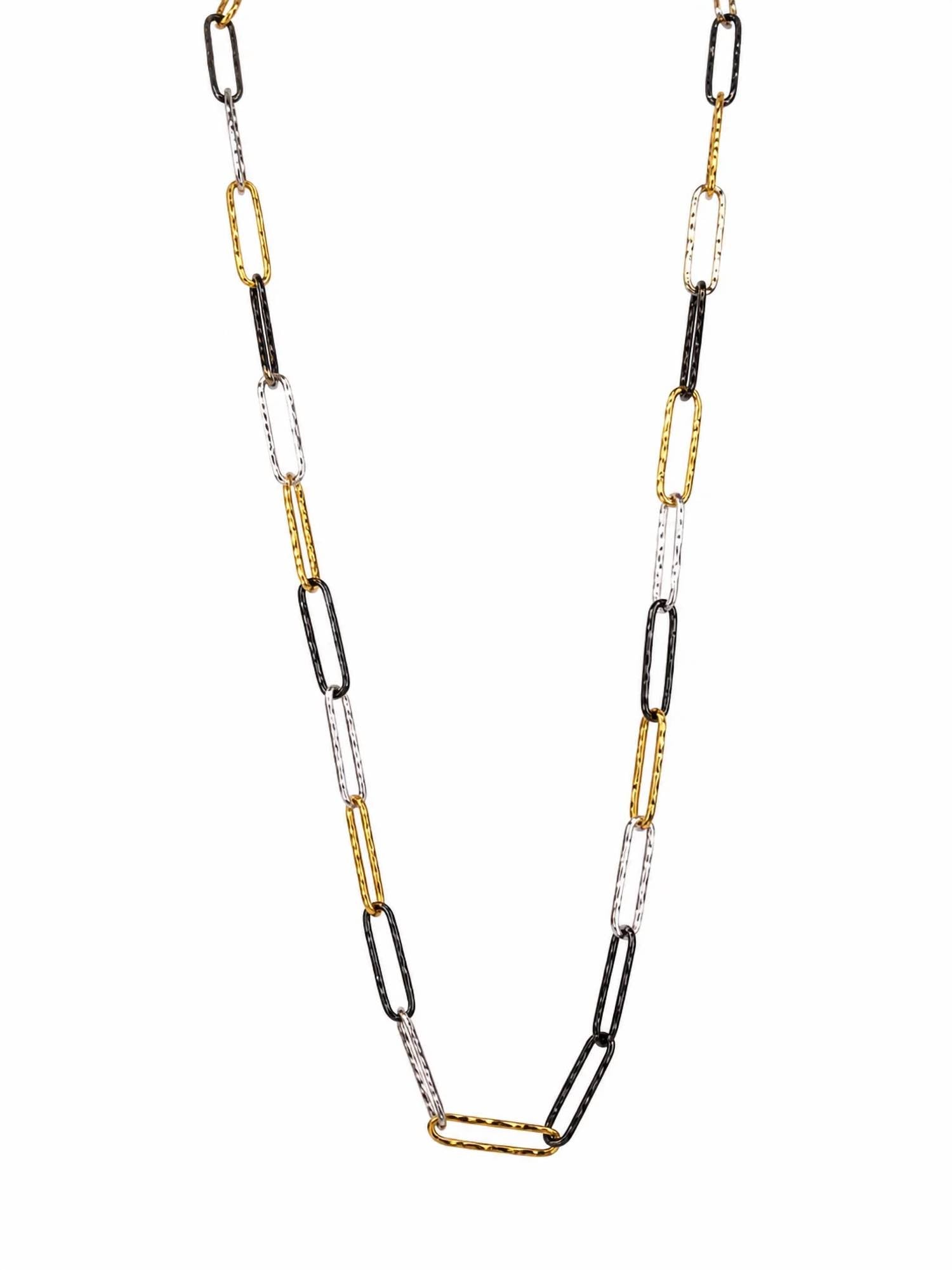 Coronet - Women's Long Tri Tone Oval Chain Link Necklace
