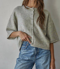 By Together Kelsey Solid Quarter Sleeve Cardigan in heather gray - women's blouse