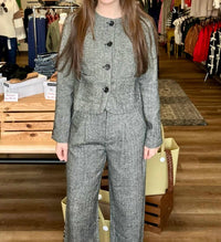 Elle Grey - Woven Button Down Cropped Blazer