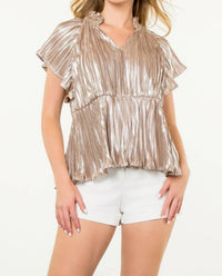THML Lightweight Peplum Top in gold - women's blouse