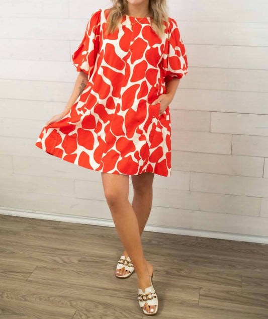 Umgee - Abstract Print Two Tone Red Dress