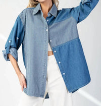 Ee:Some - Women's Mineral Washed Pinstriped Shirt