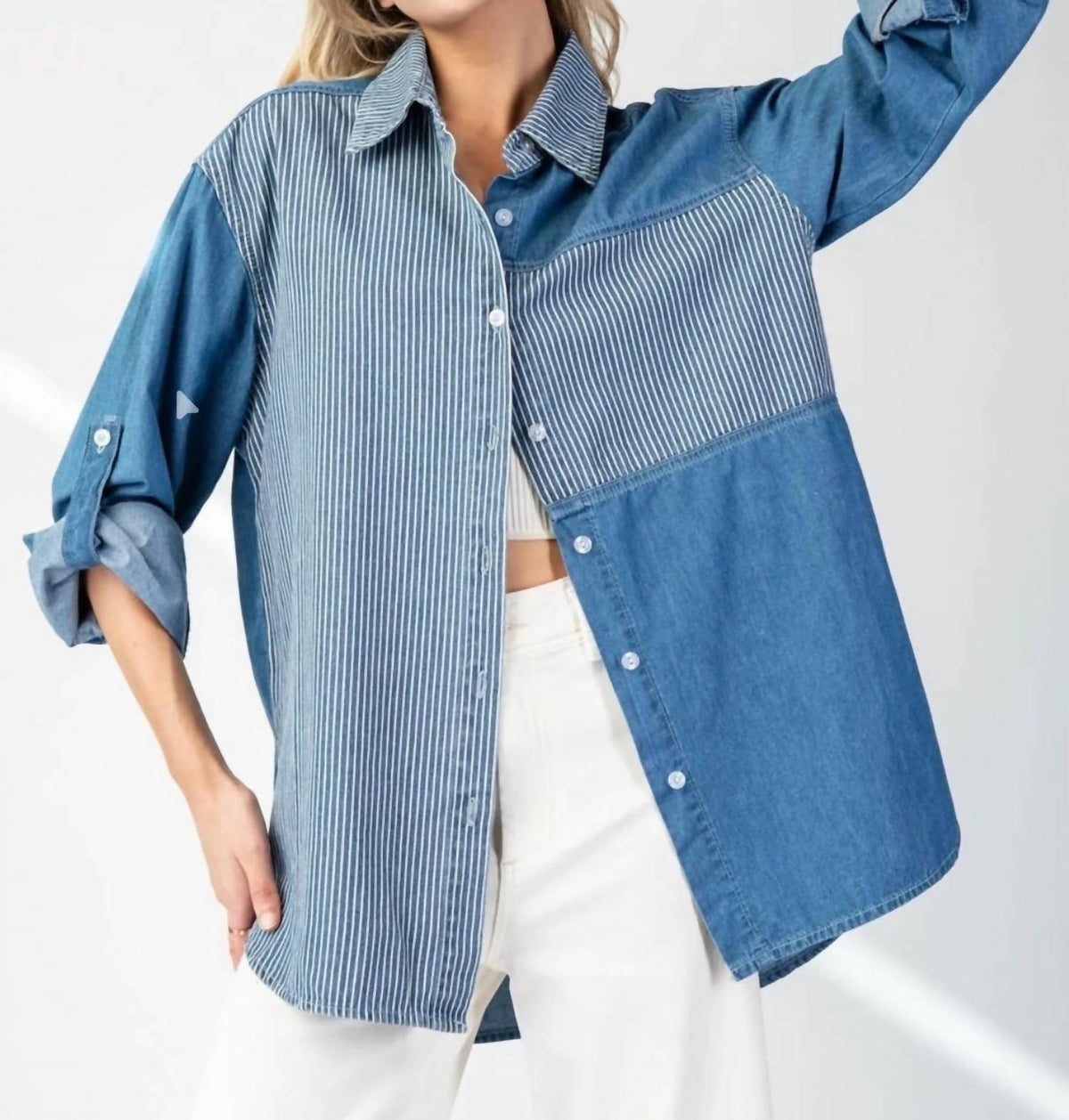 Ee:Some - Women's Mineral Washed Pinstriped Shirt