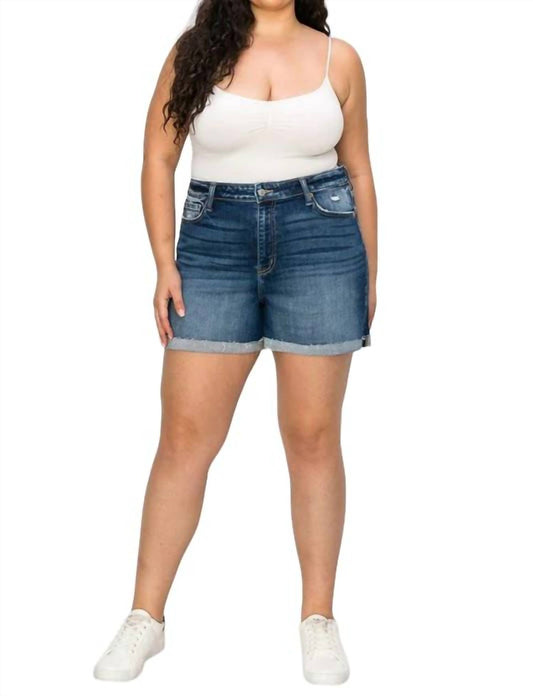 Artemis Vintage - PLUS SIZE GRACE HIGH RISE STRETCH MIDI CUFF SHORTS