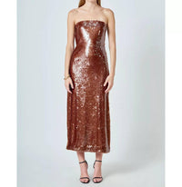 endless rose Sequin Maxi Dress in brown - women's dress