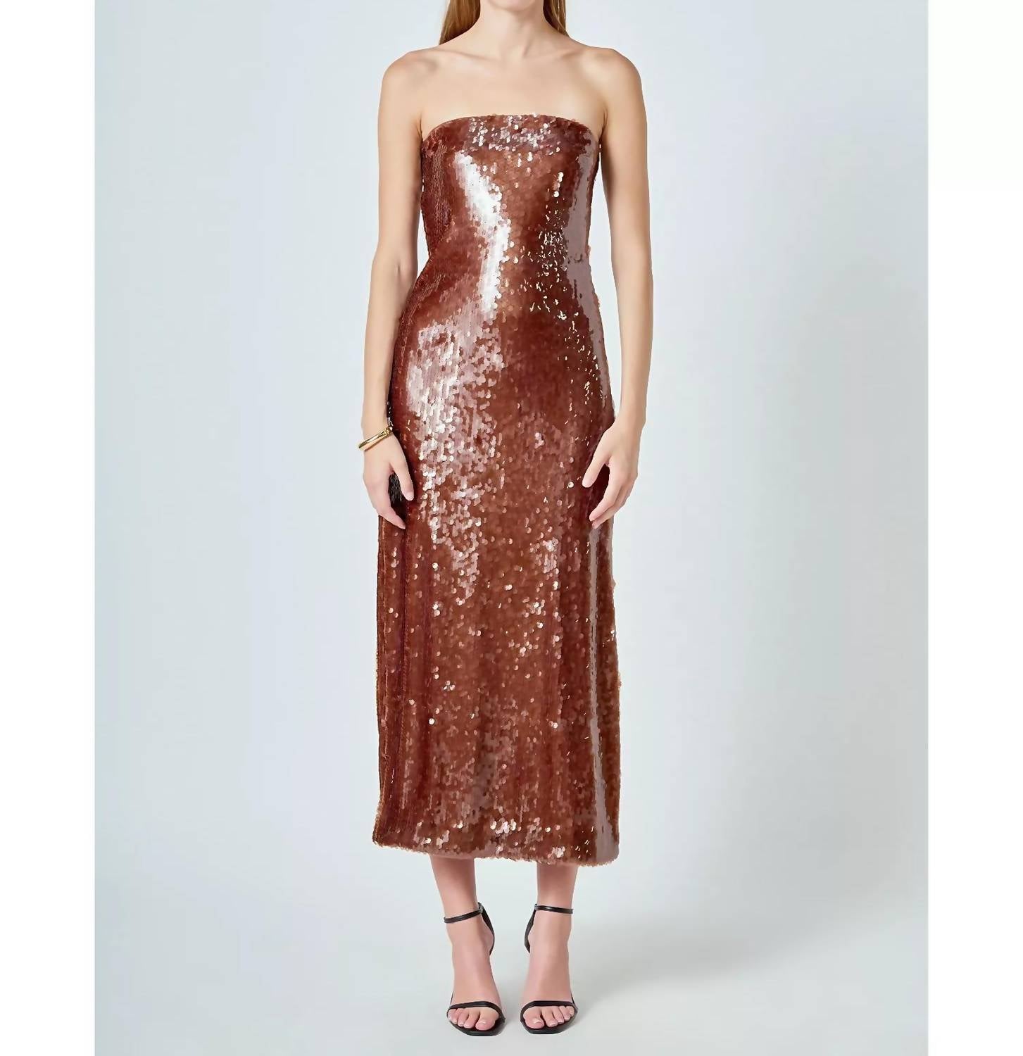 endless rose Sequin Maxi Dress in brown - women's dress