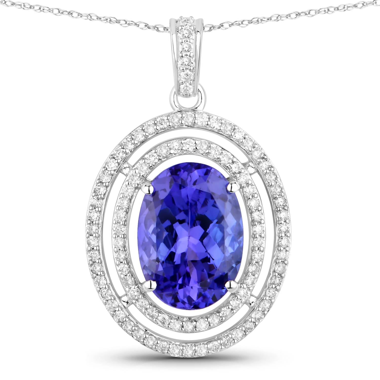 Diana M Jewels Women's Oval Natural Tanzanite Pendant Necklace (4.90 Ct) - Statement in 14k white gold - women's jewelry