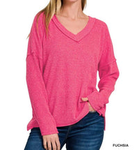 42Pops - Ribbed V Neck Drop Shoulder Sweater