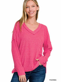42Pops - Ribbed V Neck Drop Shoulder Sweater