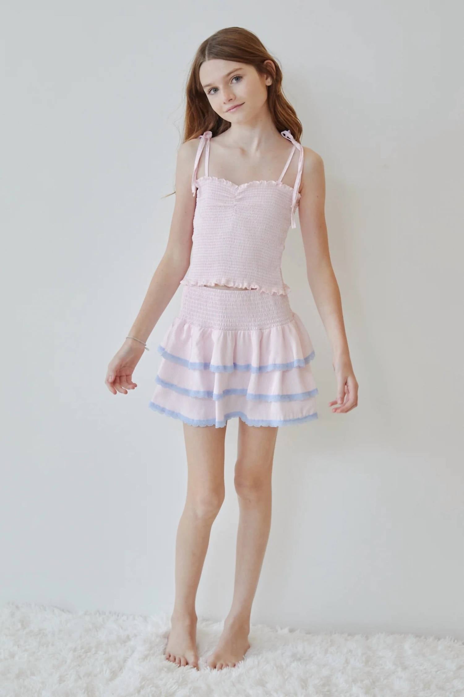 Theme - Girls Georgia Pin Strips Smocked Top