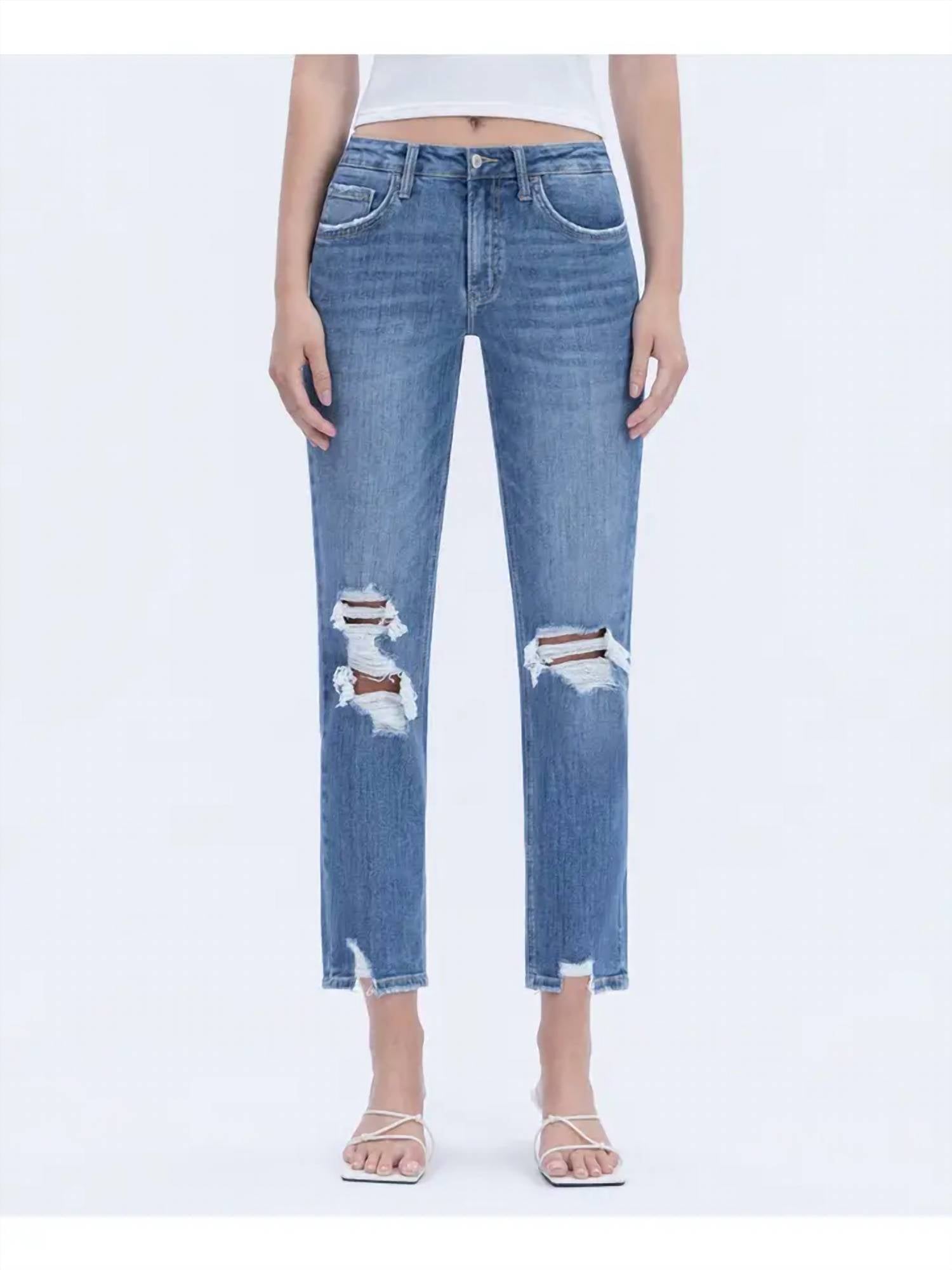 Vervet By Flying Monkey - High Rise Distressed Boyfriend Fit Jeans