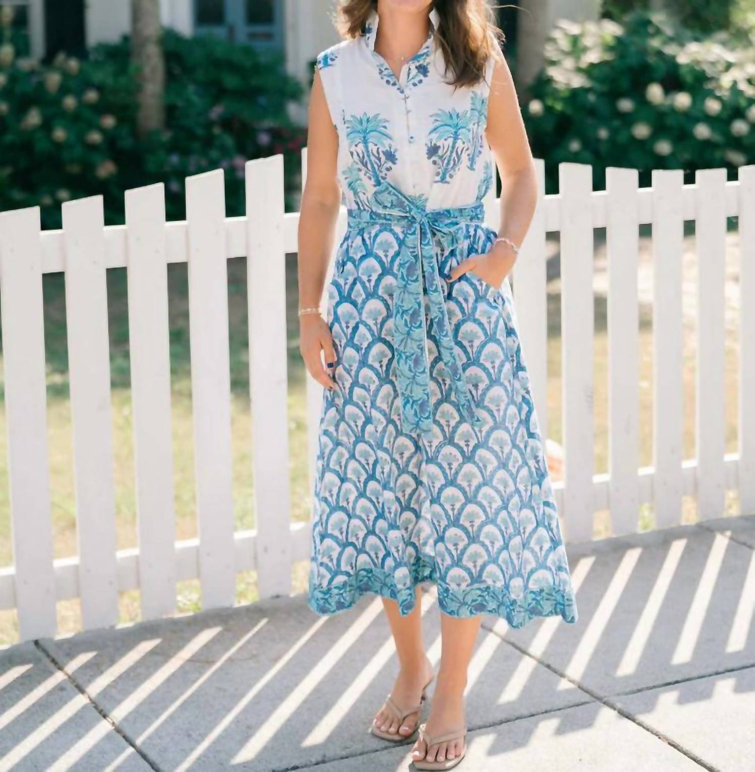 VICTORIA DUNN Folly Midi Dress in coastal palm - women's dress