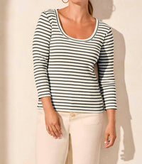 Tribal - 3/4 Sleeve Wide Crew Neck Top