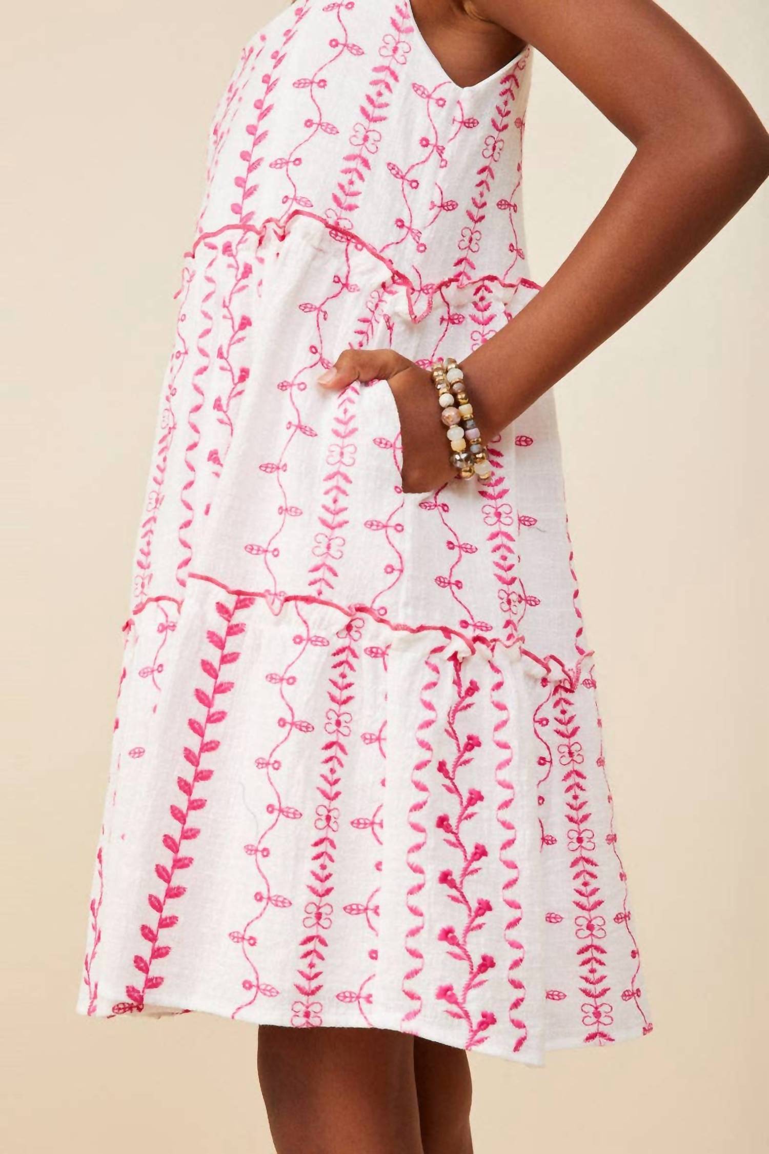 Hayden La - Girls Botanical Embroidered Ruffle Tiered Tank Dress
