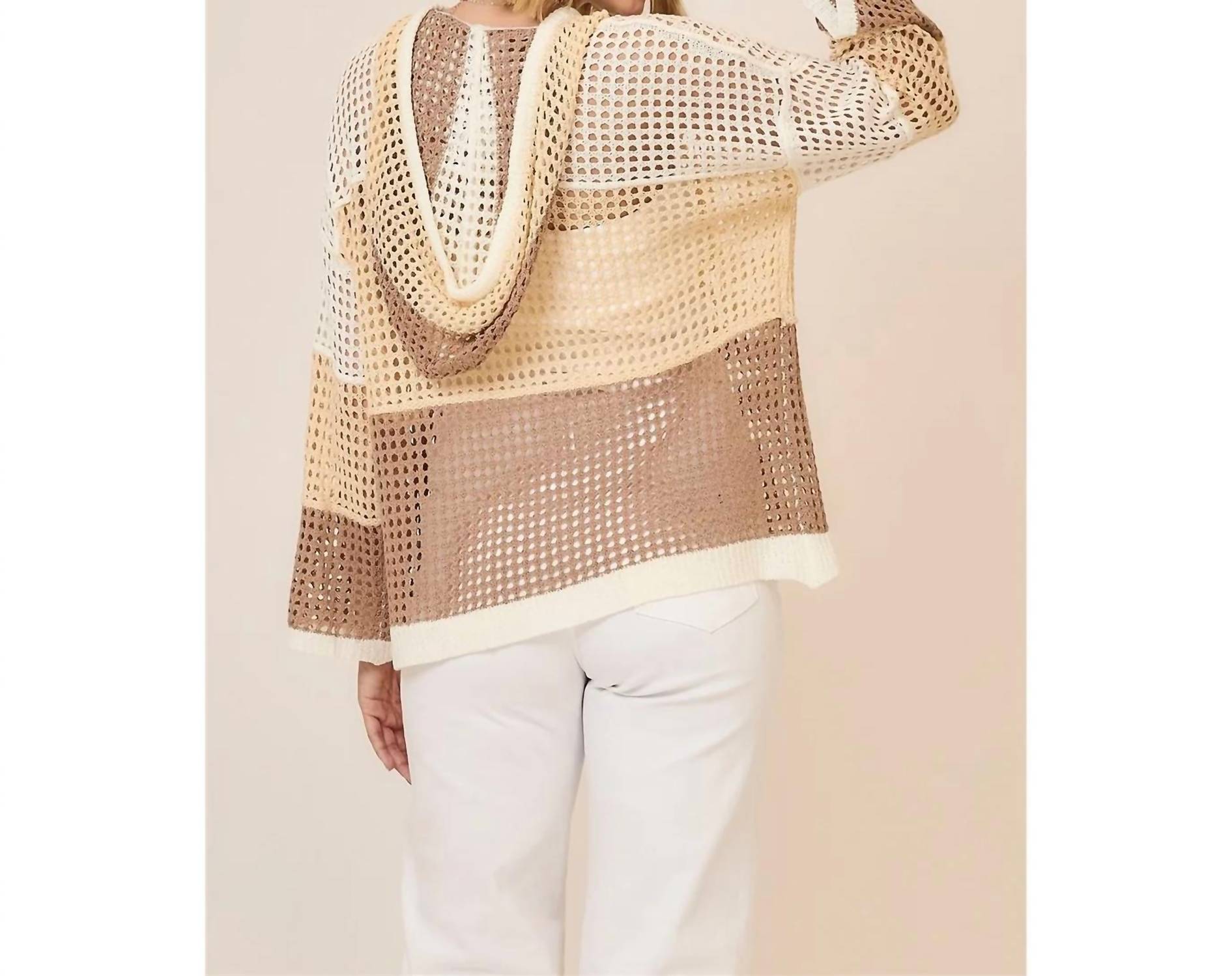 Cozy Co. - Open Knit Color Block Hoodie Sweater