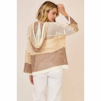 Cozy Co. - Open Knit Color Block Hoodie Sweater
