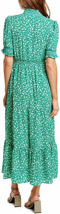 London Times - Floral Print Short Sleeve Ruffle Maxi Dress