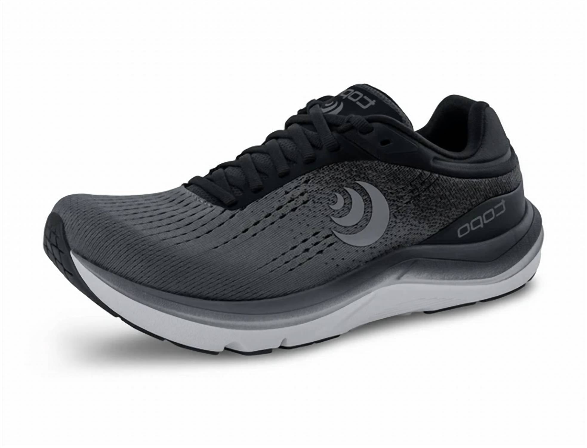 Topo Athletic Women's Magnifly 5 Road Running Shoes in charcoal black - women's shoe - detail view