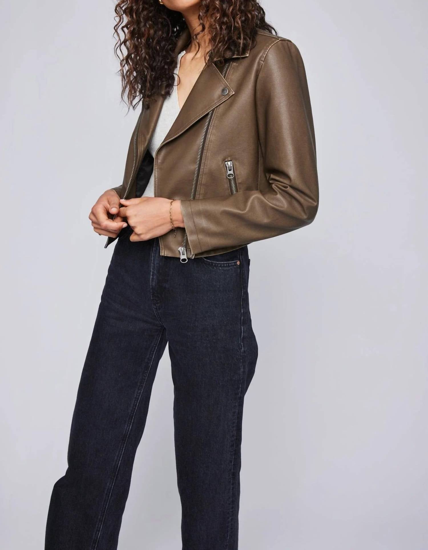 Gentle Fawn Bronwyn Faux Leather Jacket in washed olive - women's jacket - alternate view
