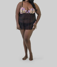 Oh La La Cheri - Nadia Embroidered Babydoll Nightwear - Plus
