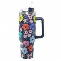 Katydid - Daisy Retro Groovy 40oz Stainless Steel Tumbler With Handle