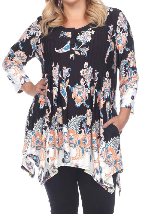 White Mark - Plus Size Paisley Scoop Neck Tunic Top with Pockets