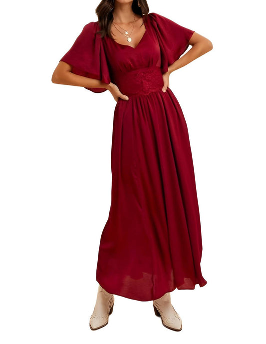 Knit & Lounge - Flutter Sleeves Maxi Dress With Lace Waist