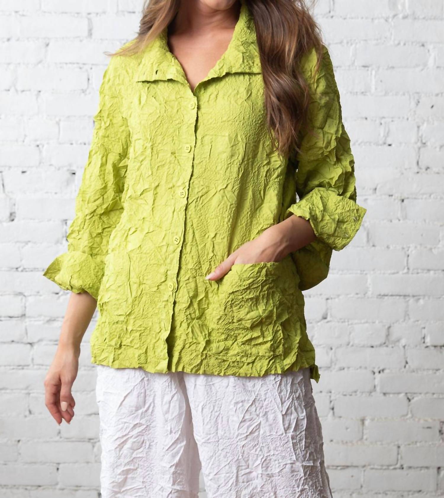 Olivia by Habitat Scrunch Collar Jacket in lime - women's blouse