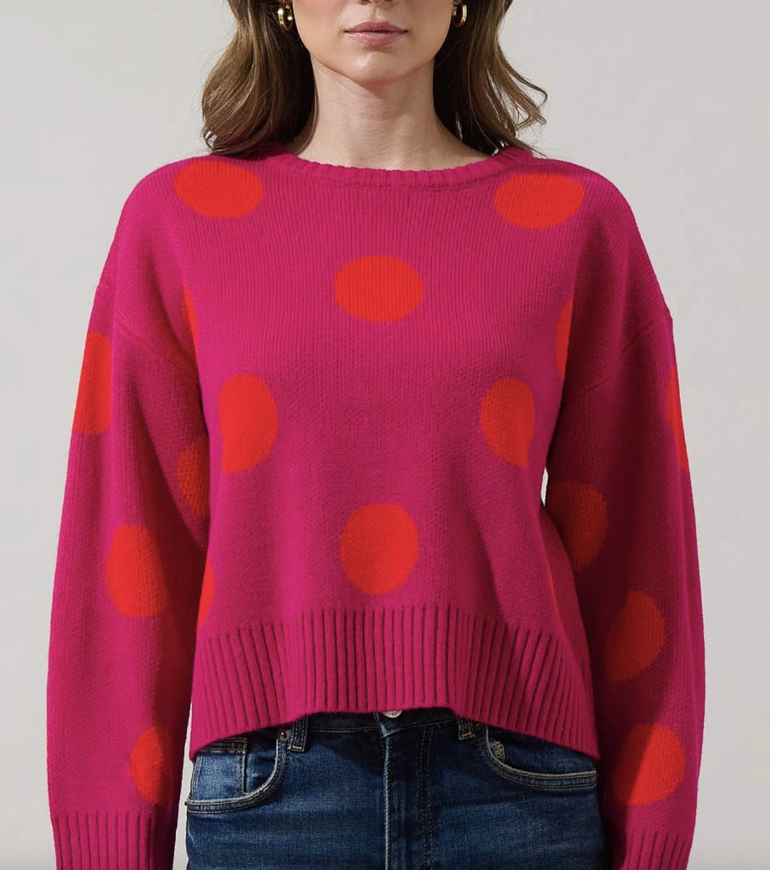 SUGARLIPS Yeti Polka Dot Sweater in fuschia - women's sweater