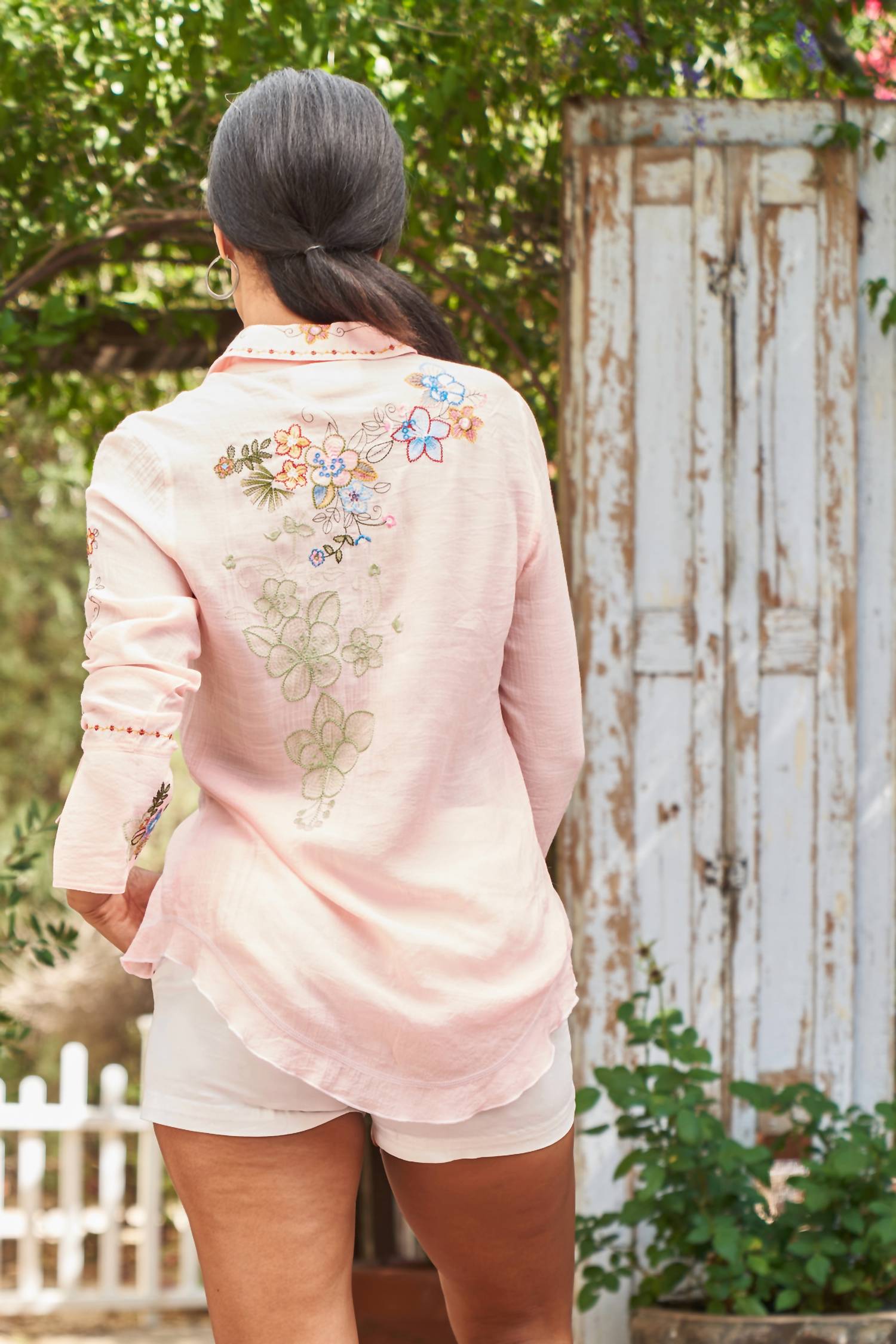 PAPARAZZI Embroidered Blouse With Wide Split Cuff in pink - women's blouse - view 6