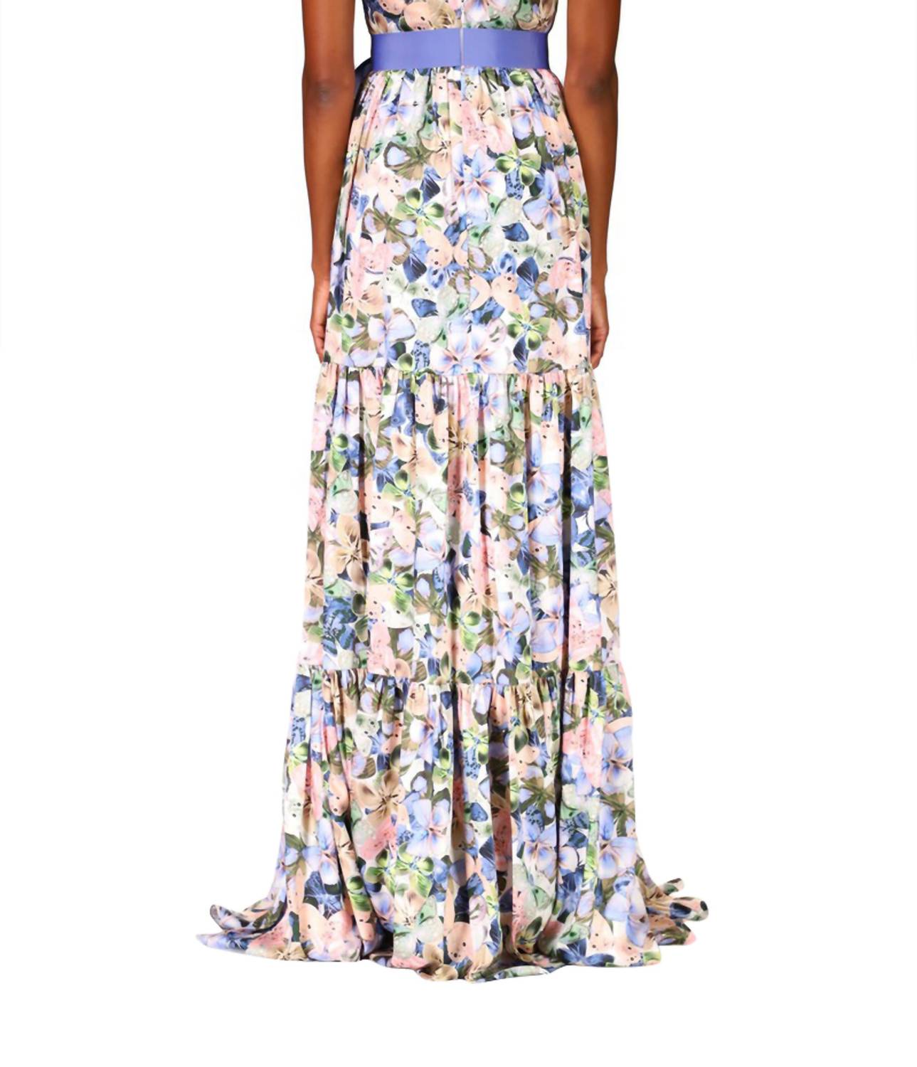 Badgley Mischka - Sleeveless Floral Butterfly Belted Gown