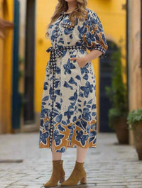 Entro - Botanical Midi Shirt Dress With Tie Waist - Plus