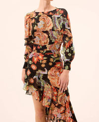 Misa Los Angeles Silvana Long Sleeve Top in fiery flora chiffon - women's blouse