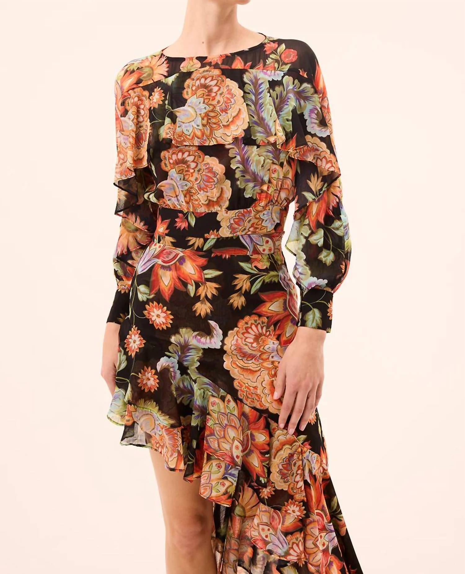 Misa Los Angeles Silvana Long Sleeve Top in fiery flora chiffon - women's blouse