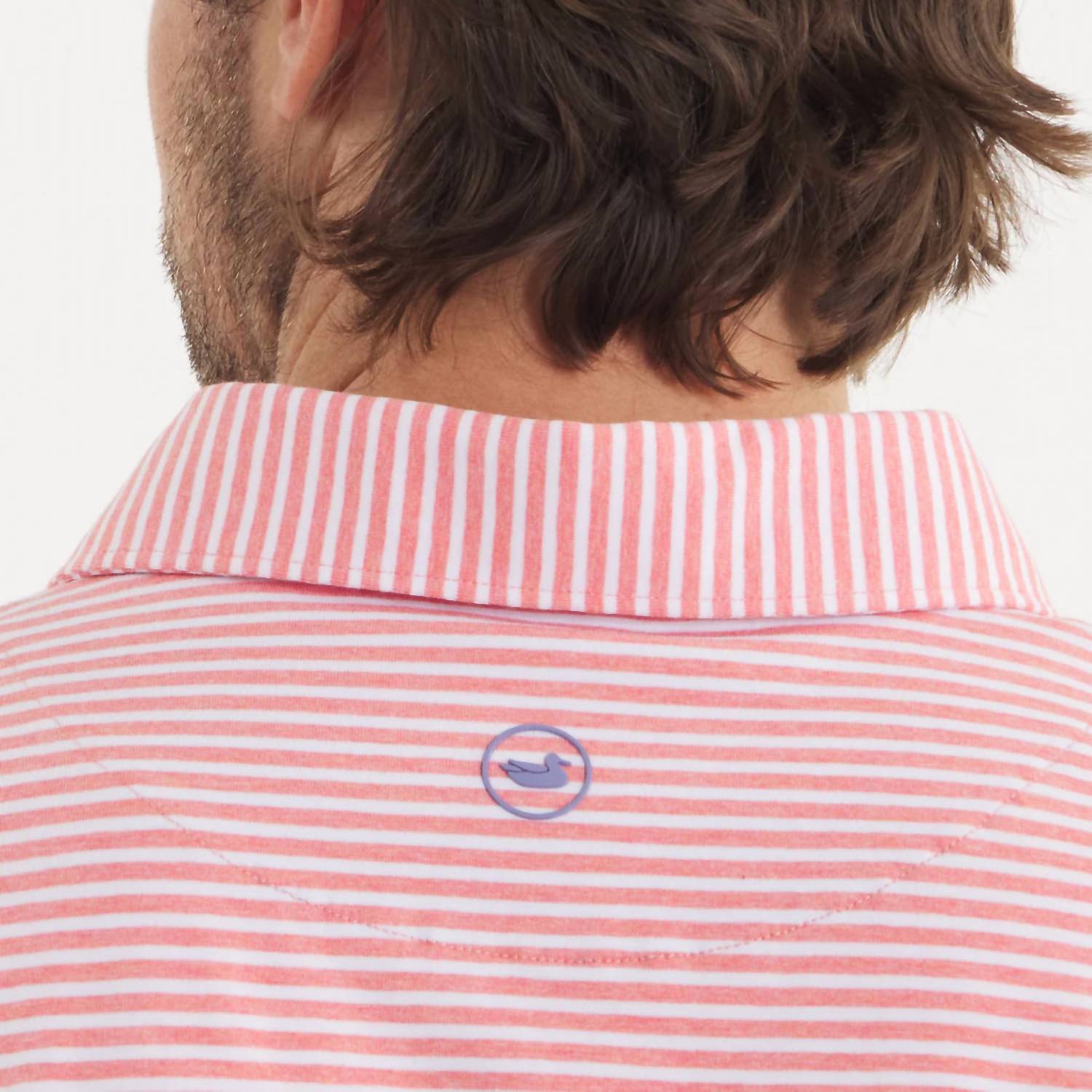 Southern Marsh Men's Nantucket Relaxed Stripe Polo Shirt in coral - men's shirt - detail view
