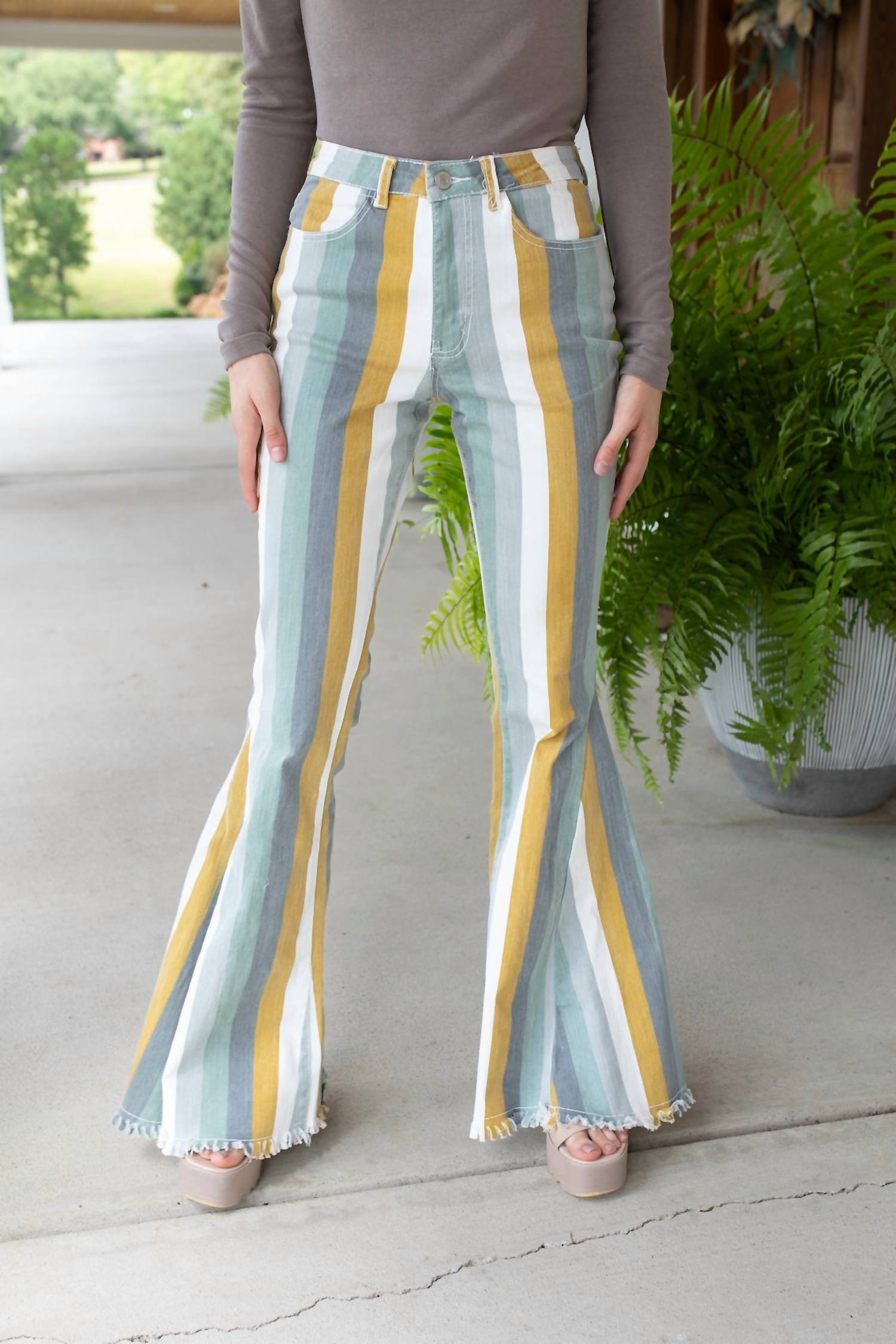 Saints & Hearts Multi Striped Flare Jeans in iceberg green - women's jeans - alternate view