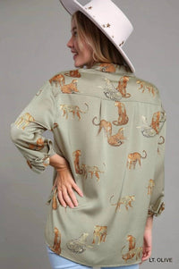 Umgee - Satin Animal Print Blouse