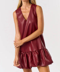 Lalavon - Sleeveless Faux Leather Bubble Mini Dress