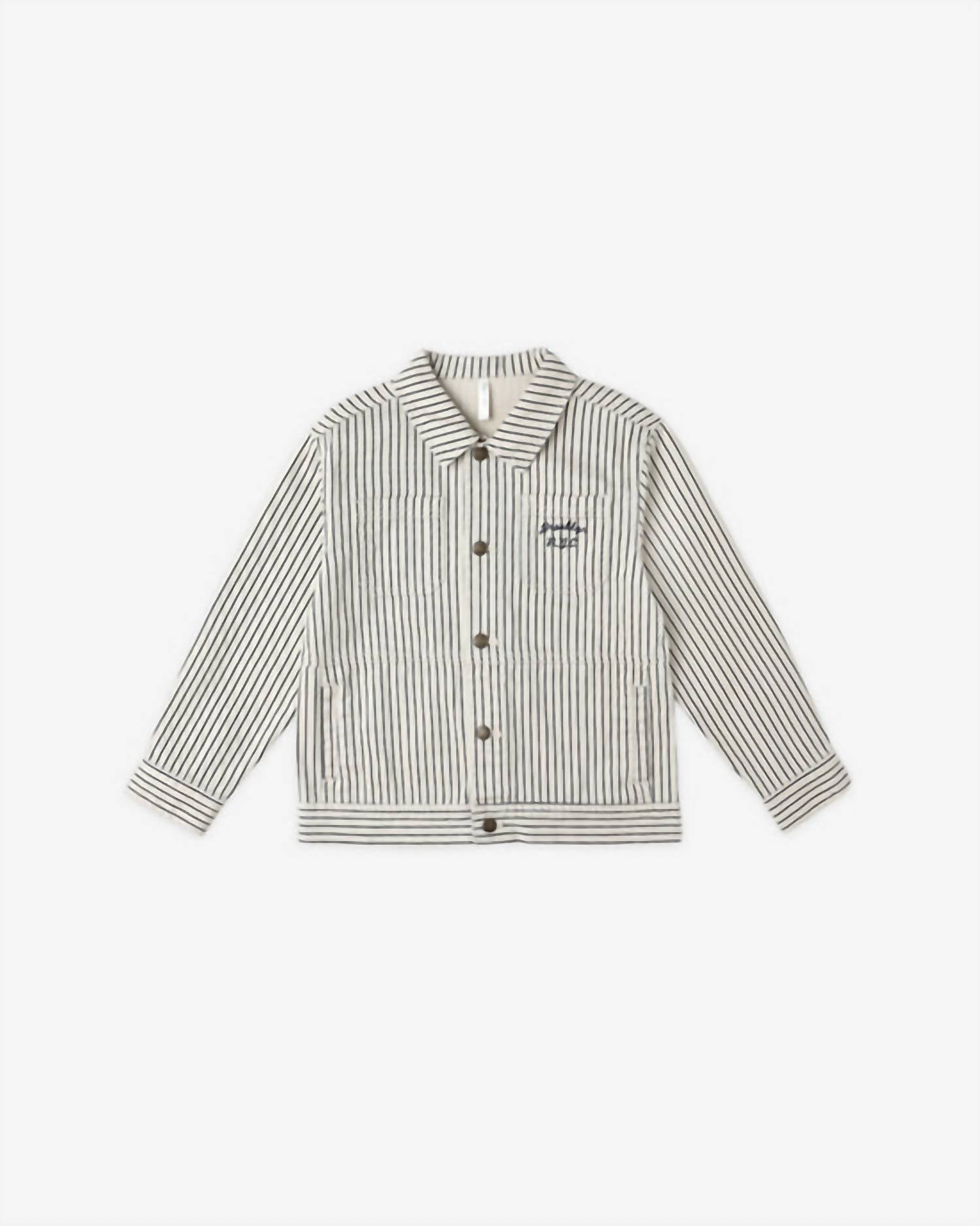 Rylee + Cru Chore Coat in navy pinestripe - kids' jacket - view 5