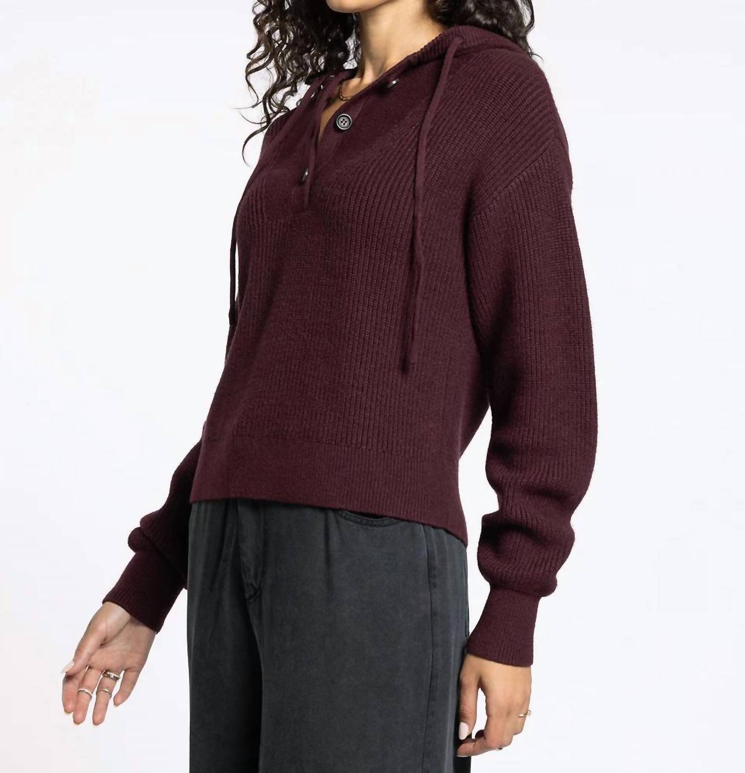 Thread & Supply Dolly Sweater Hoodie in zinfandel - women's top - alternate view