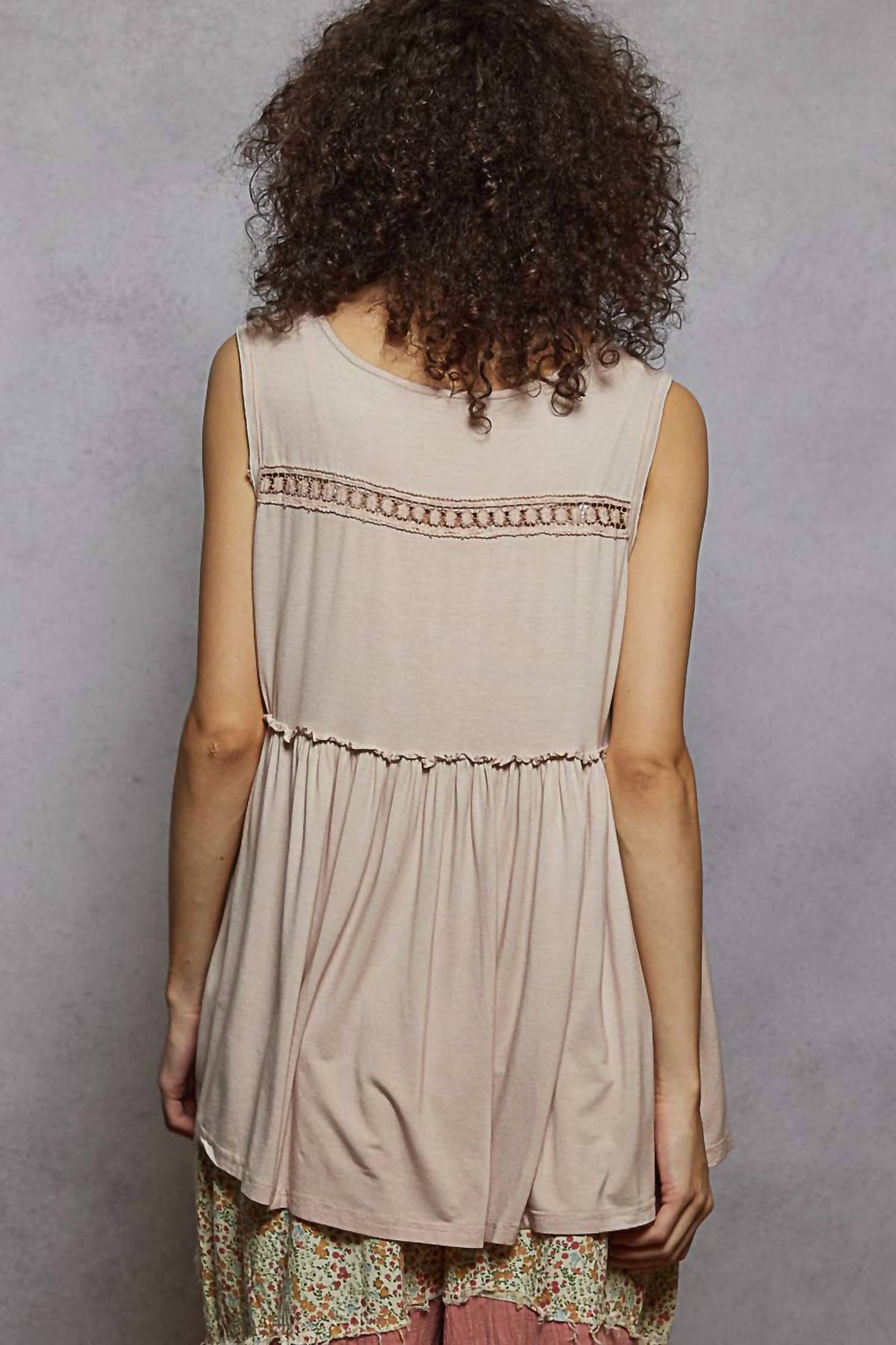 POL Loose Fit V-neck Babydoll Casual Knit Top in blush pink - women's blouse - alternate view