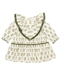 PINK CHICKEN Raphaela Ruffle Dress in olive rose floral - kids' dress - detail view