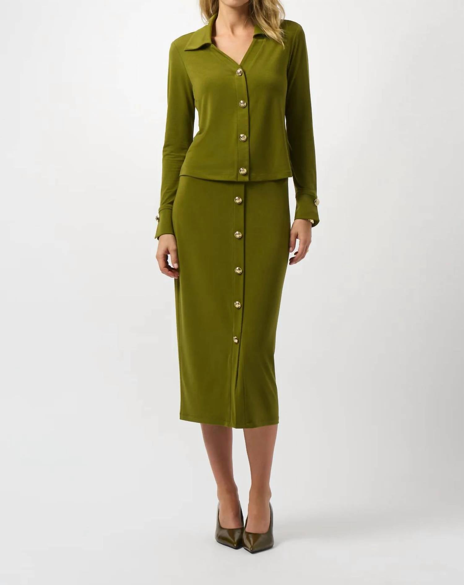 Joseph Ribkoff - Crepe Knit Pull On Midi Pencil Skirt