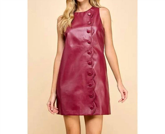 Tcec - Faux Leather Scallop Button Dress